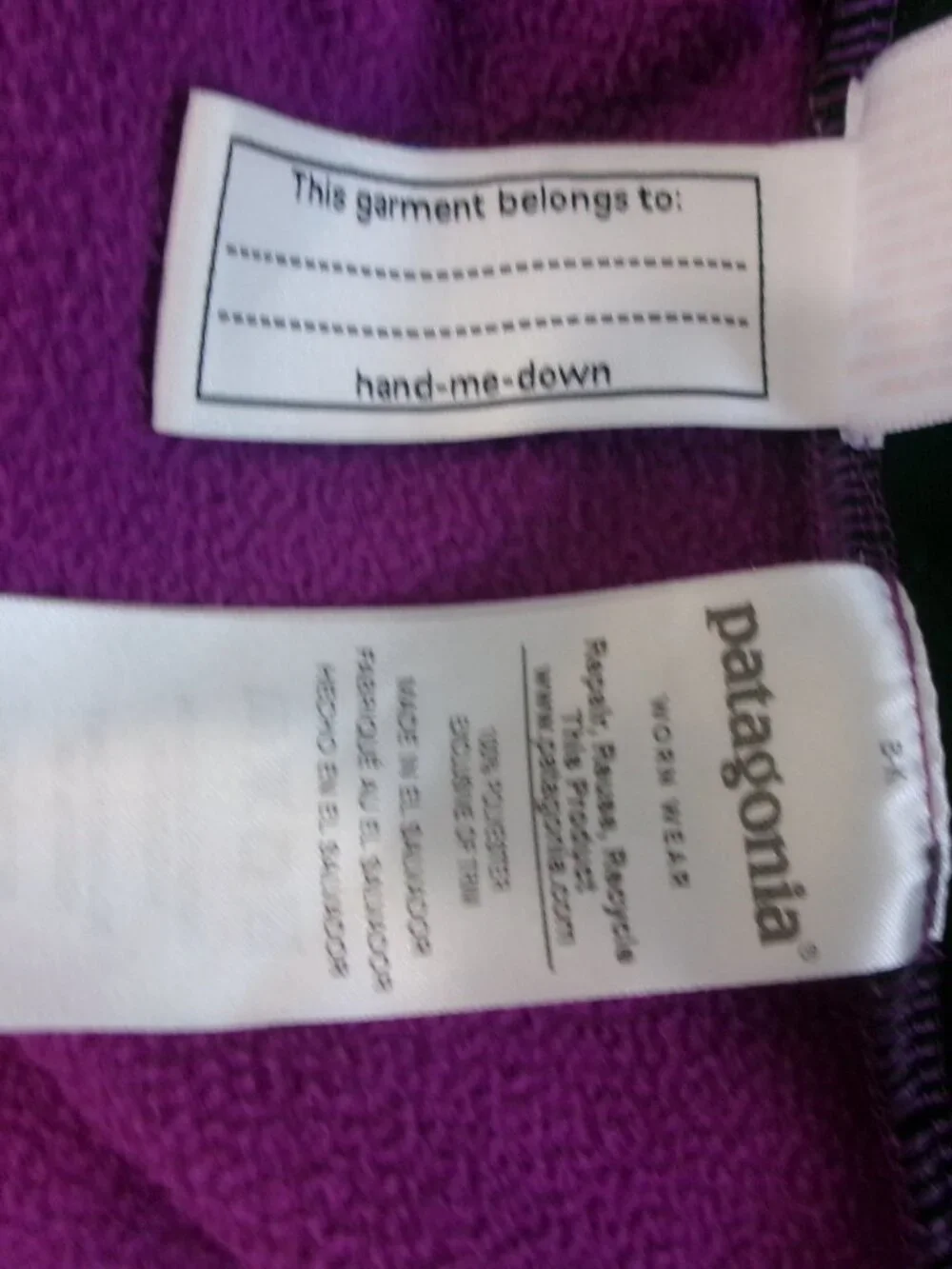 Patagonia Baby Girl 6 - 12 Months Hooded Fleece Jacket Purple w/ Blue Trim